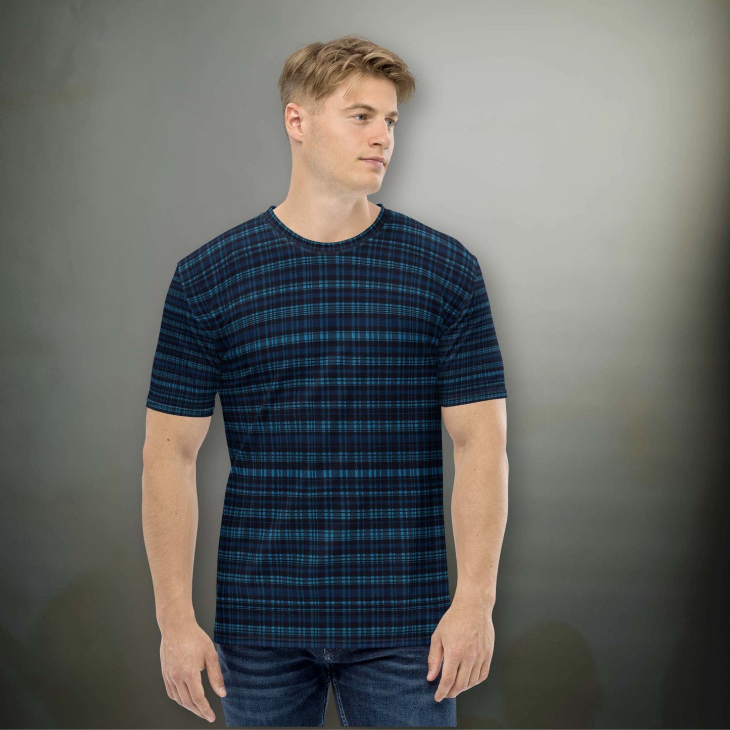 NUVRID Plaid Dark Blue Men's T-Shirt | Modern Style & Classic Charm