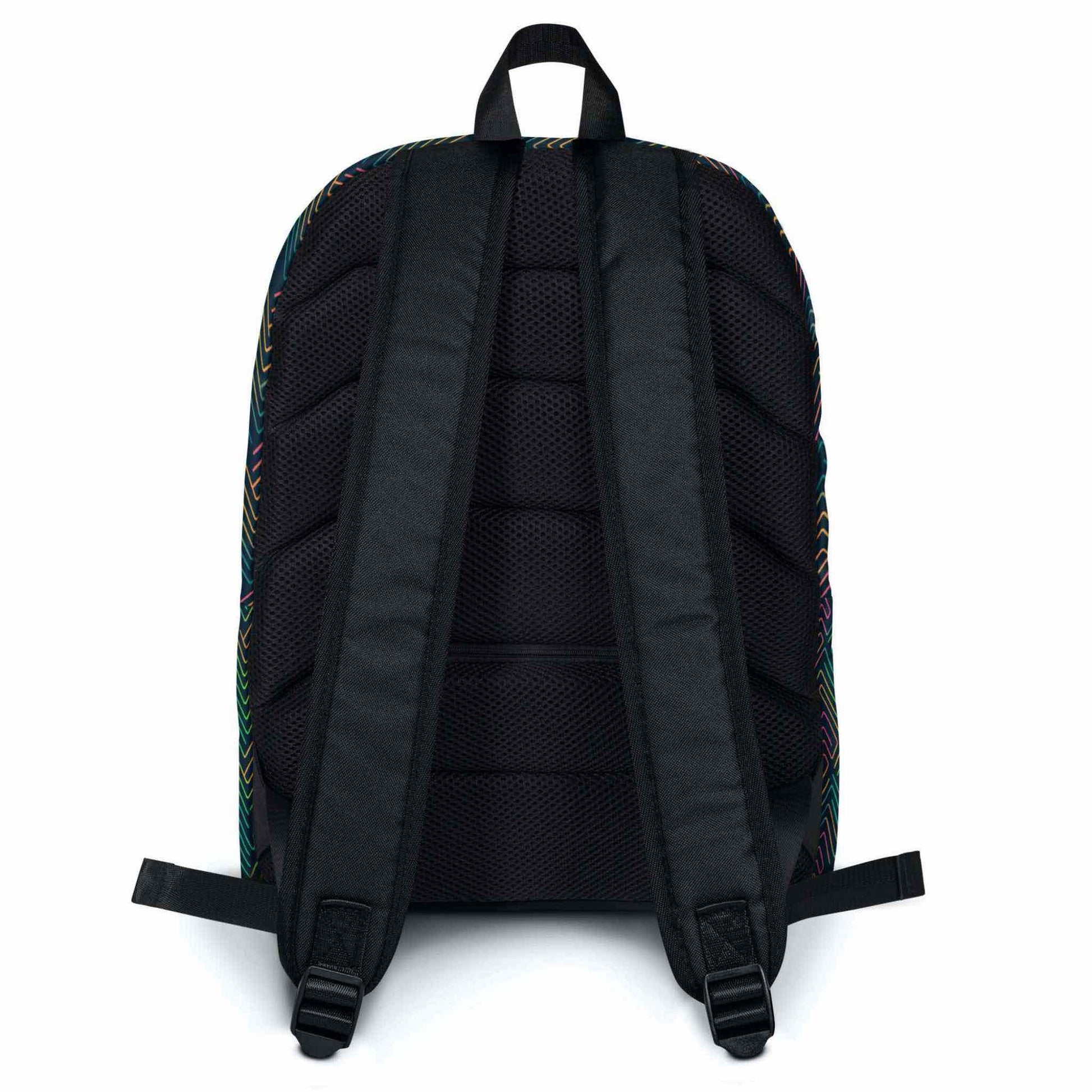 Back view of backpack, against a white background.