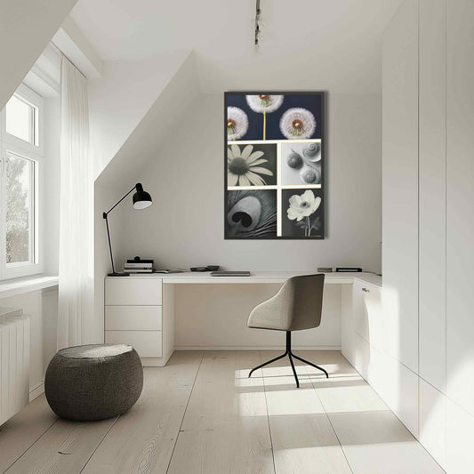 Framed botanical prints for sale, white modern study, black frame, BOTANICA, 24x36, by Carpina Designs